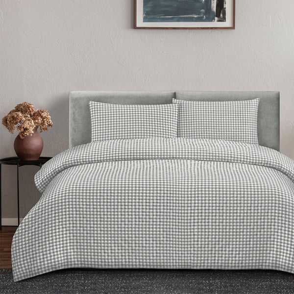 Ardor Rowe Textured Gingham Seersucker Quilt Doona Duvet Cover Grey King