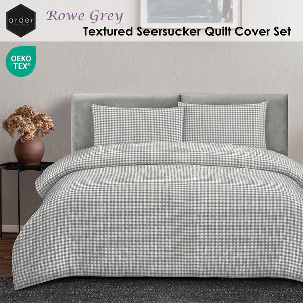 Ardor Rowe Textured Gingham Seersucker Quilt Doona Duvet Cover Grey Queen