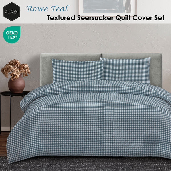 Ardor Rowe Textured Gingham Seersucker Quilt Doona Duvet Cover Teal King
