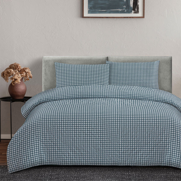 Ardor Rowe Textured Gingham Seersucker Quilt Doona Duvet Cover Teal Queen