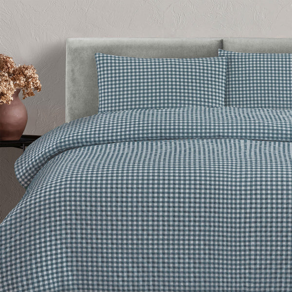 Ardor Rowe Textured Gingham Seersucker Quilt Doona Duvet Cover Teal Queen