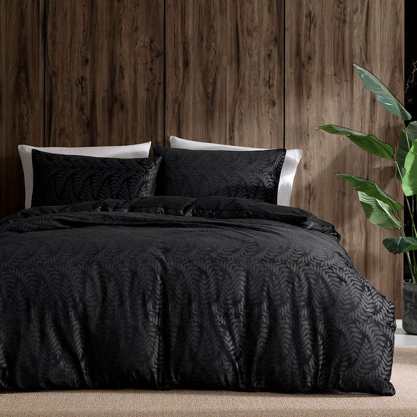 Ardor Rui Embossed Velvet Quilt Doona Duvet Cover Set Queen Black