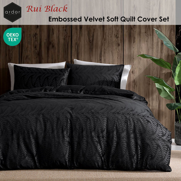 Ardor Rui Embossed Velvet Quilt Doona Duvet Cover Set Queen Black