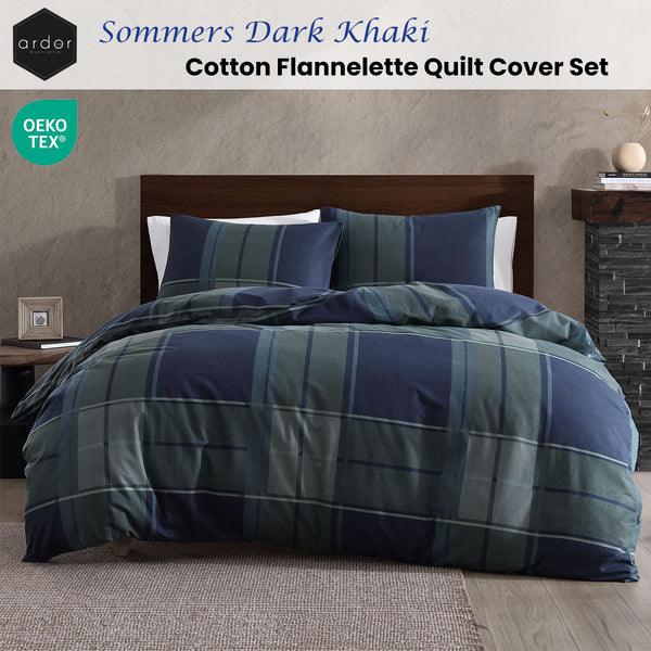 Ardor Sommers Plaid Cotton Flannelette Quilt Doona Duvet Cover Khaki Queen