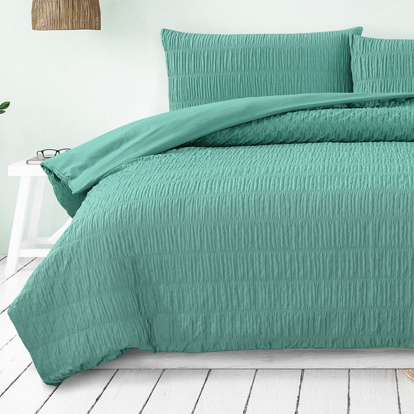 Ardor Tuscan Ruched Quilt Doona Divet Cover Set Teal Queen