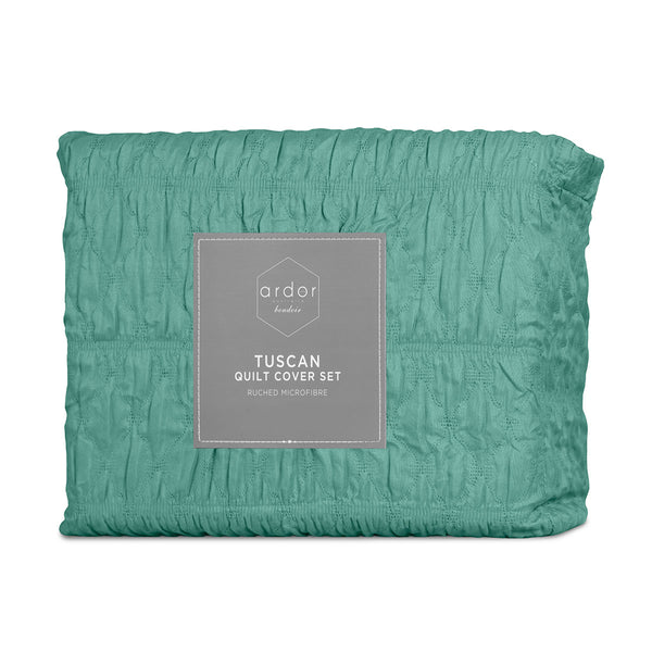 Ardor Tuscan Ruched Quilt Doona Divet Cover Set Teal Queen