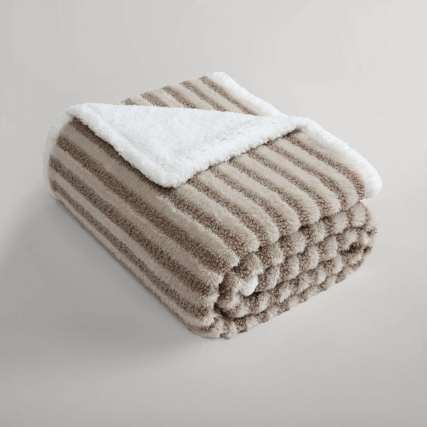 Ardor Carter Striped Boucle Sherpa Reverse Throw Rug Blanket 130 x 170cm Taupe