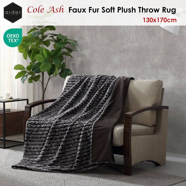 Ardor Cole Striped Faux Fur Soft Plush Blanket Throw Rug 130 x 170cm Ash Grey
