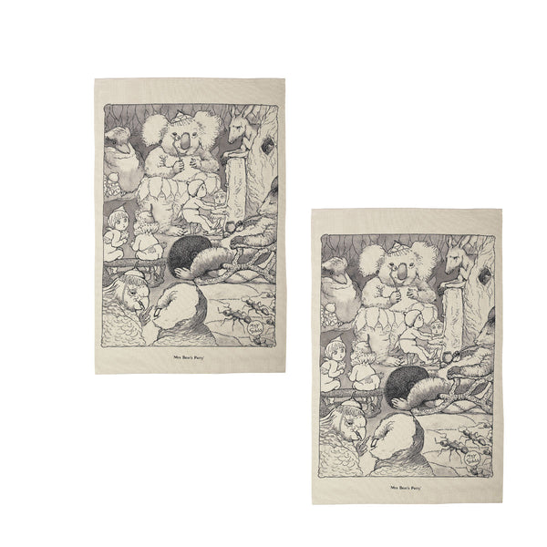 Set of 2 May Gibbs Mrs Bear's Party Cotton Heritage Tea Towels 50 x 70cm