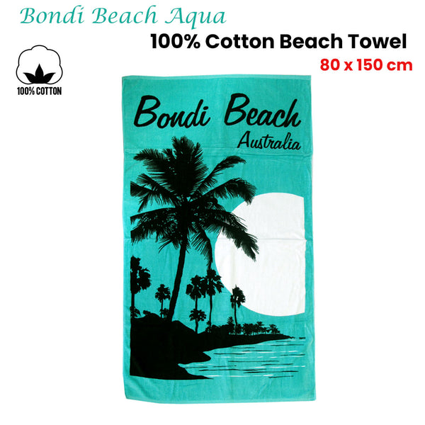 Aqua Blu Bondi Beach Aqua Cotton Beach Towel 375gsm 80 x 150cm