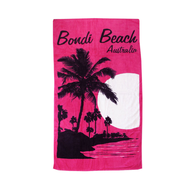 Aqua Blu Bondi Beach Pink Cotton Beach Towel 375gsm 80 x 150cm