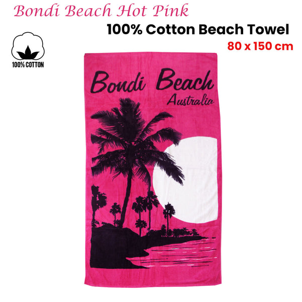 Aqua Blu Bondi Beach Pink Cotton Beach Towel 375gsm 80 x 150cm