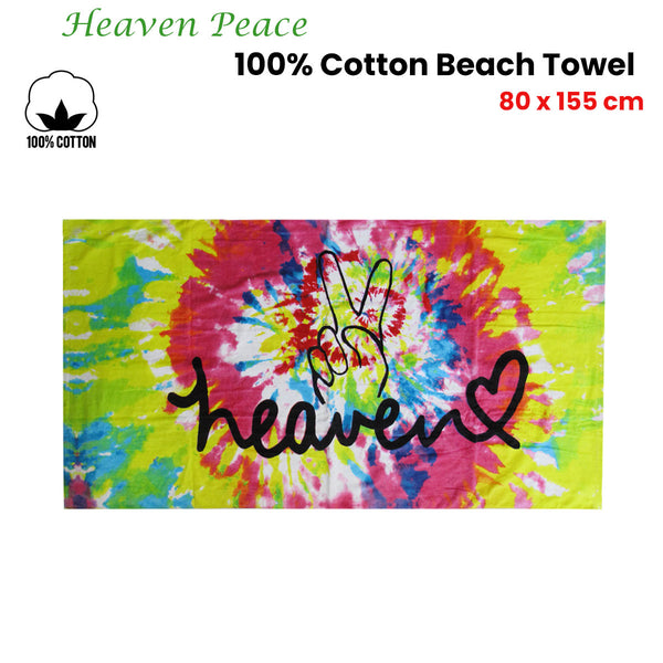 Heaven Peace Tie Dye Cotton Beach Towel 450gsm 80 x 155cm