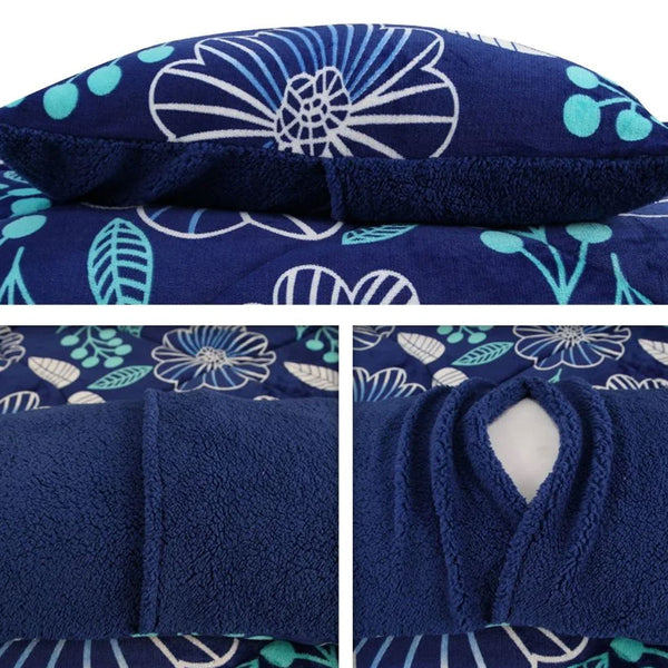 Ramesses Blue Flower Sherpa Flannel Fleece Reversible Comforter Quilt Queen / King