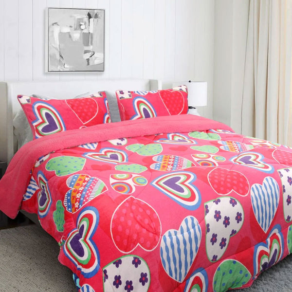 Ramesses Pink Heart Sherpa Flannel Fleece Reversible Comforter Quilt Queen / King