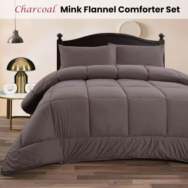 Ramesses 3 Piece Mink Flannel Bedspread Comforter Coverlet Charcoal King