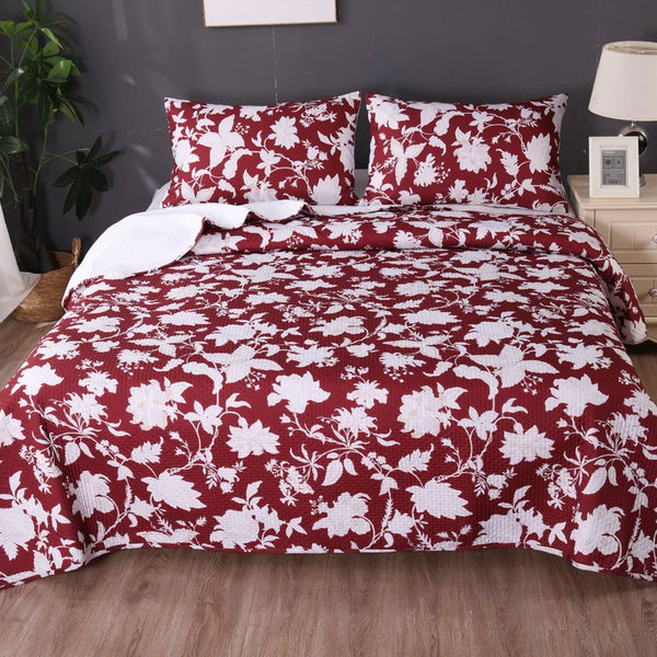 Ramesses 3 Pce Spring Red Bamboo Blend Reversible Comforter Bedspread King