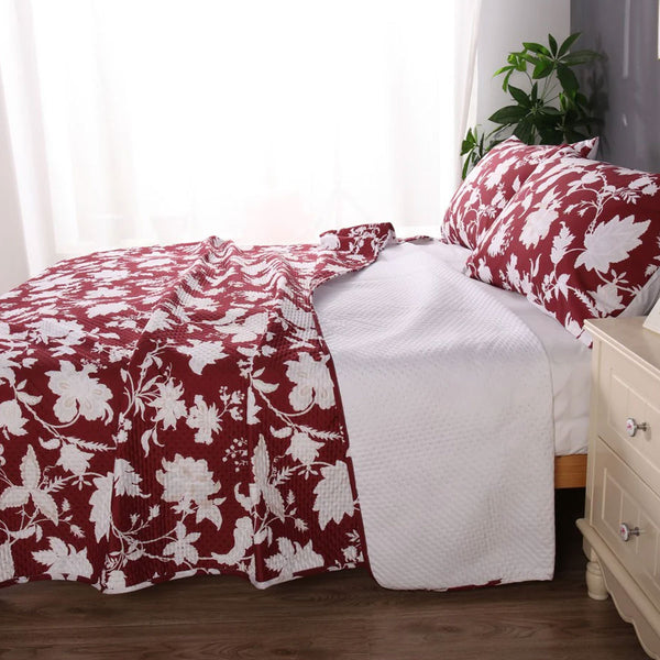 Ramesses 3 Pce Spring Red Bamboo Blend Reversible Comforter Bedspread King