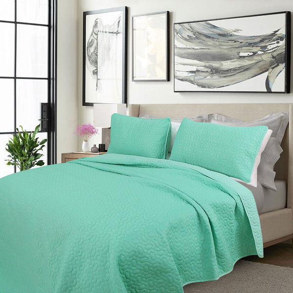 Shangri La 3 Pce 2000TC Cooling Embroidered Comforter Bedspread Green Queen
