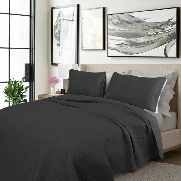 Shangri La 3 Pce 2000TC Grey Cooling Embroidered Comforter Bedspread Queen