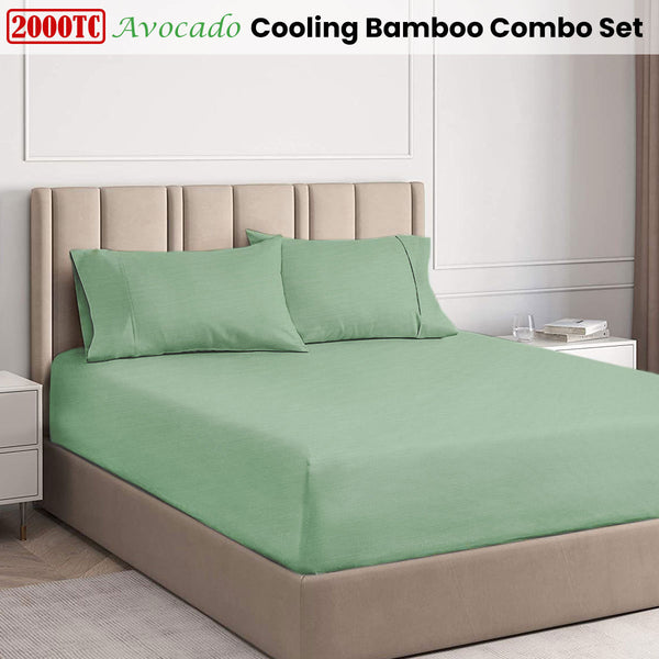 Ramesses 2000TC Bamboo Fitted Sheet Pillowcase Set Avocado Double