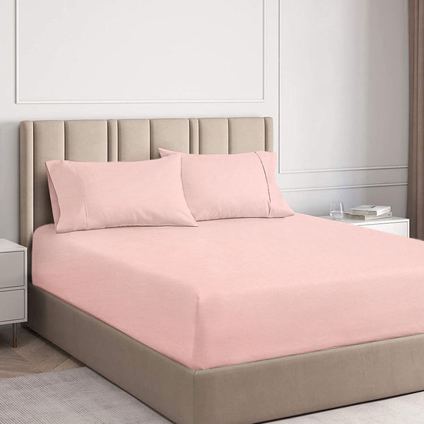 Ramesses 2000TC Cooling Bamboo Fitted Sheet Pillowcase Set Tea Rose King Single