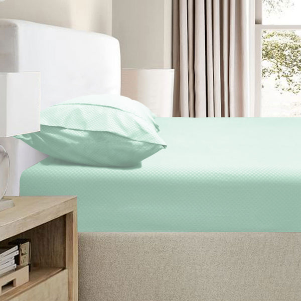Ramesses 2000TC Bamboo Blend Embossed Fitted Sheet Set Aqua Double