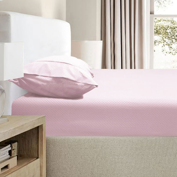 Ramesses 2000TC Bamboo Blend Embossed Fitted Sheet Set Pink Queen