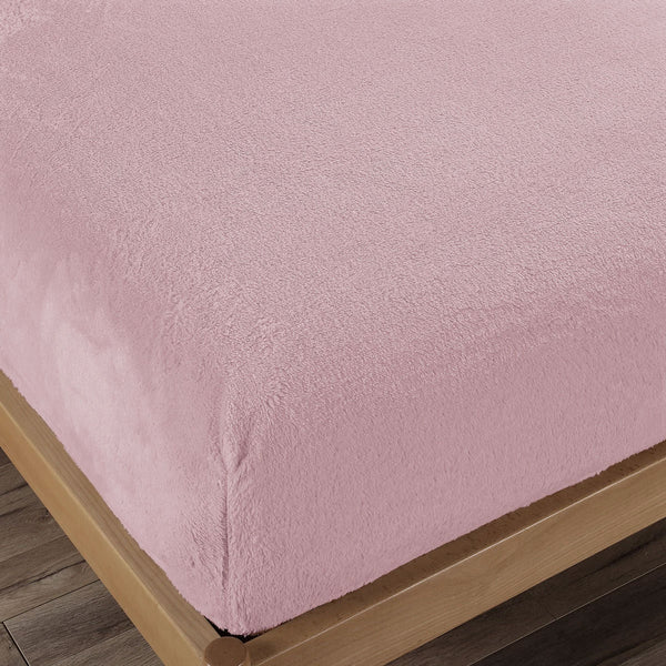 Ramesses Teddy Fleece Fitted Sheet Pillowcase Set Dusty Pink King