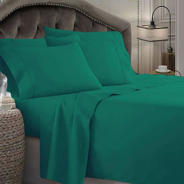 Shangri La 1800 Series Microfibre Flat Fitted Sheet Set Teal Queen