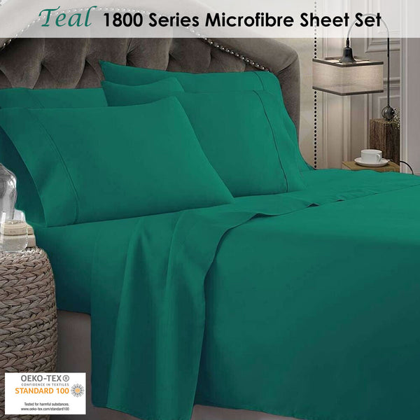 Shangri La 1800 Series Microfibre Flat Fitted Sheet Set Teal Queen
