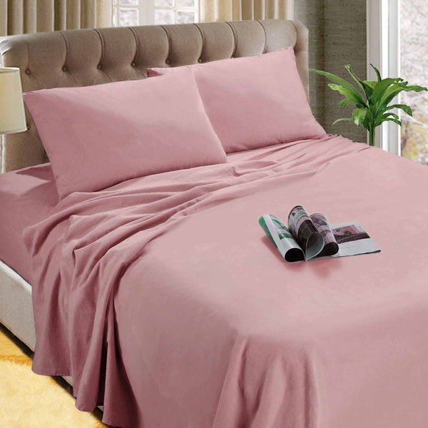 Kingtex Micro Flannelette Flat Fitted Sheet Set 40cm Wall Cameo Rose Single