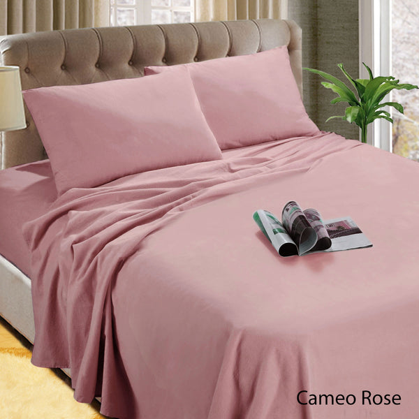 Kingtex Micro Flannelette Flat Fitted Sheet Set 40cm Wall Cameo Rose Single