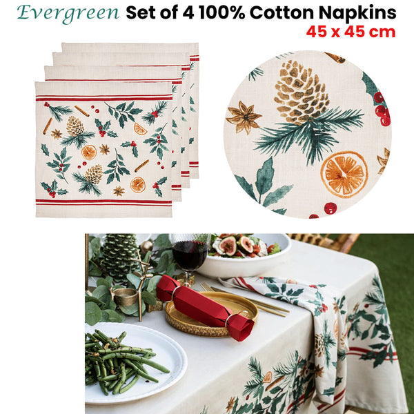 Ladelle Set of 4 Evergreen Cotton Napkins 45 x 45cm