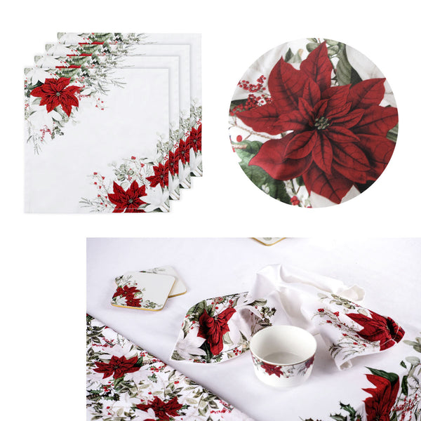 Ashdene Set of 4 Poinsettia Cotton Napkins 45 x 45cm