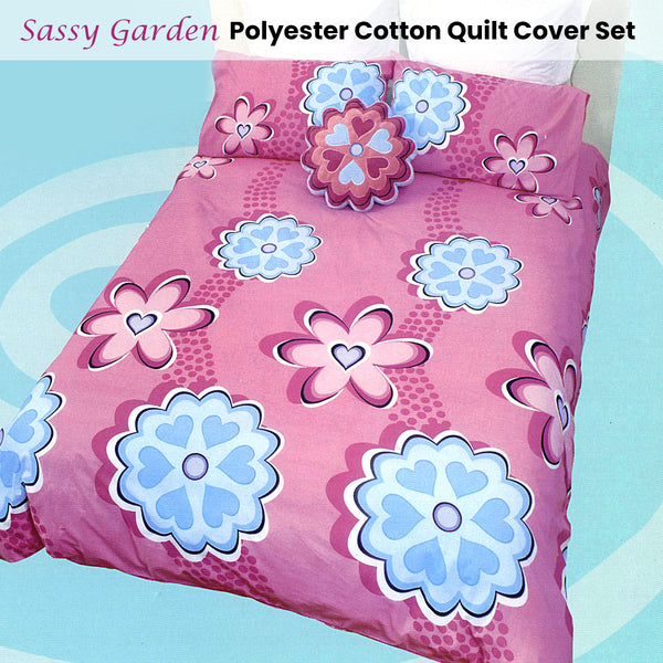 Sassy Garden Floral Quilt Doona Duvet Cover Set Pink Double