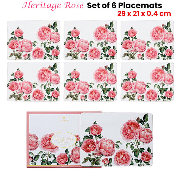 Ashdene Set of 6 Heritage Rose Floral Table Mats Placemats Tablemats 29 x 21cm