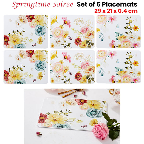 Ashdene Set of 6 Springtime Soiree Floral Table Mats Placemats Tablemats 29 x 21cm