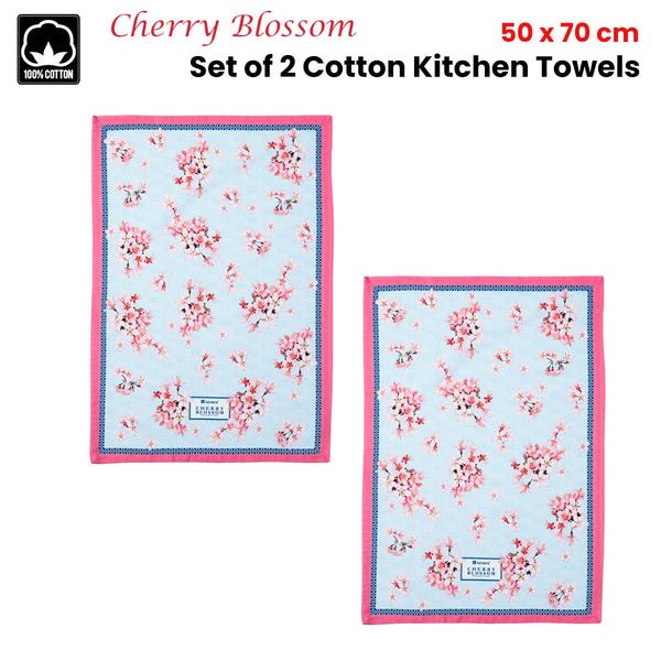 Ashdene Set of 2 Cherry Blossom Cotton Kitchen Tea Towels 50 x 70cm
