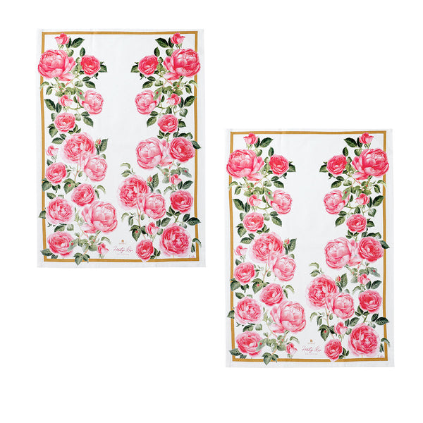 Ashdene Set of 2 Heritage Rose Cotton Kitchen Tea Towels 50 x 70cm