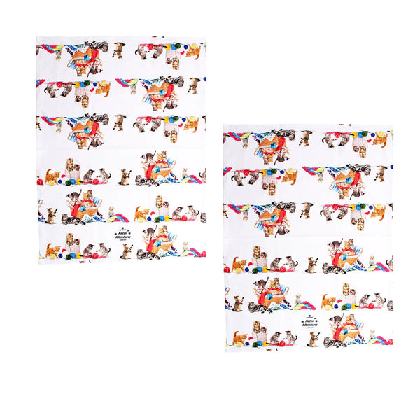 Ashdene Set of 2 Kitten Adventures Cotton Kitchen Tea Towels Play Time 50 x 70cm