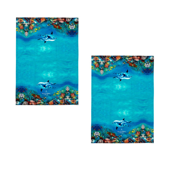 Ashdene Set of 2 Playful Reef Dolphins Cotton Kitchen Tea Towels 50 x 70cm