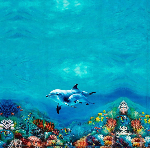 Ashdene Set of 2 Playful Reef Dolphins Cotton Kitchen Tea Towels 50 x 70cm