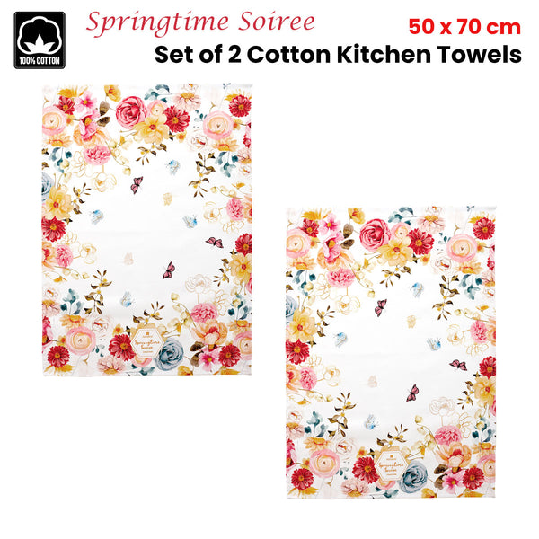 Ashdene Set of 2 Springtime Soiree Cotton Kitchen Tea Towels 50 x 70cm