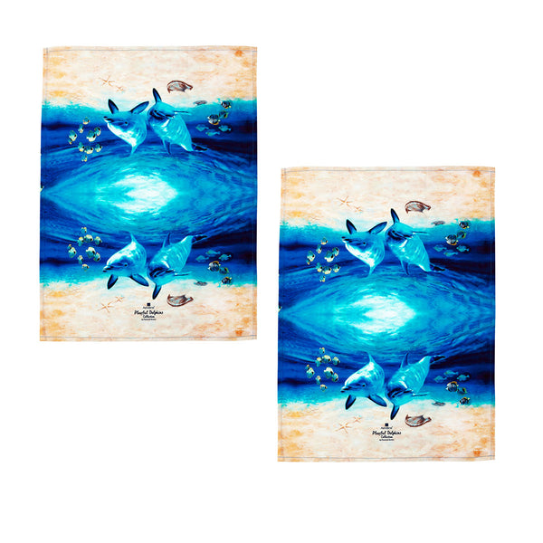 Ashdene Set of 2 Playful Dolphins Cotton Kitchen Tea Towels 50 x 70cm