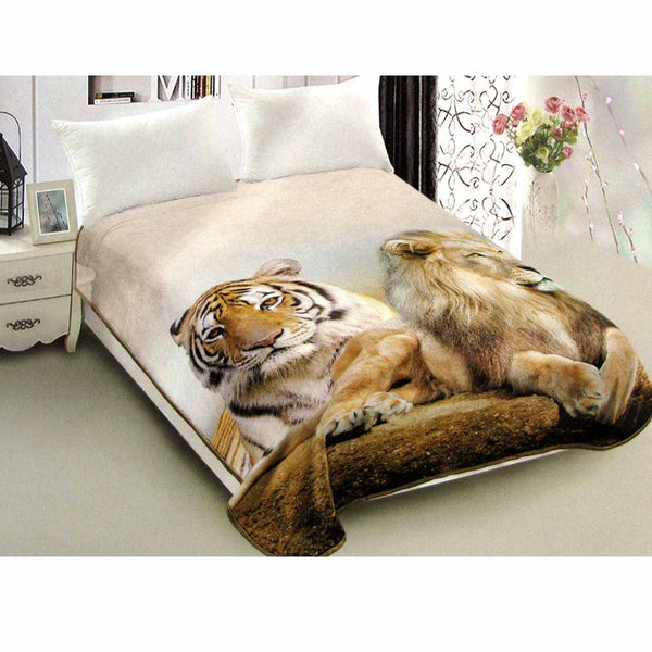 Lion Tiger Reversible Mink Blanket Throw Rug Queen 200 x 240cm