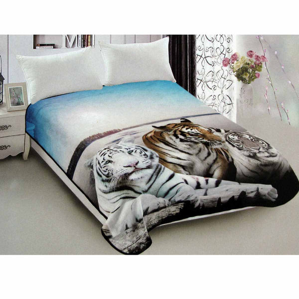 Three Tigers Reversible Mink Blanket Throw Rug Queen 200 x 240cm