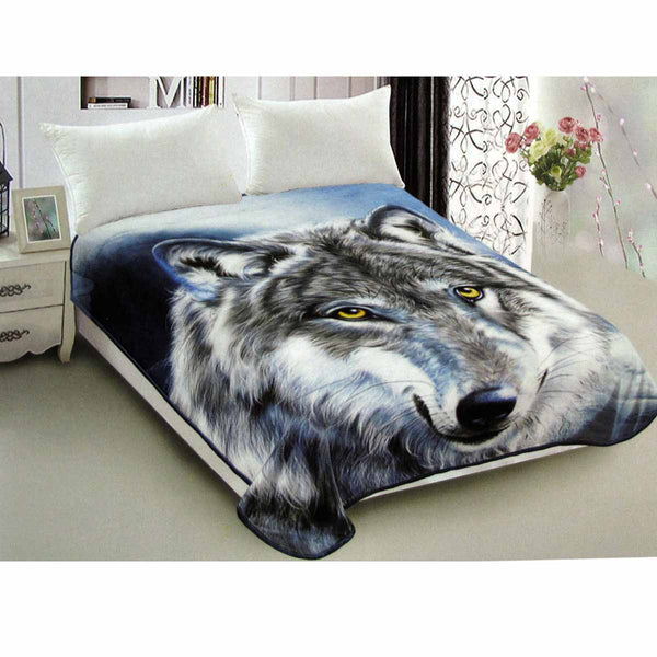 Wild Wolf Reversible Mink Blanket Throw Rug Queen 200 x 240cm
