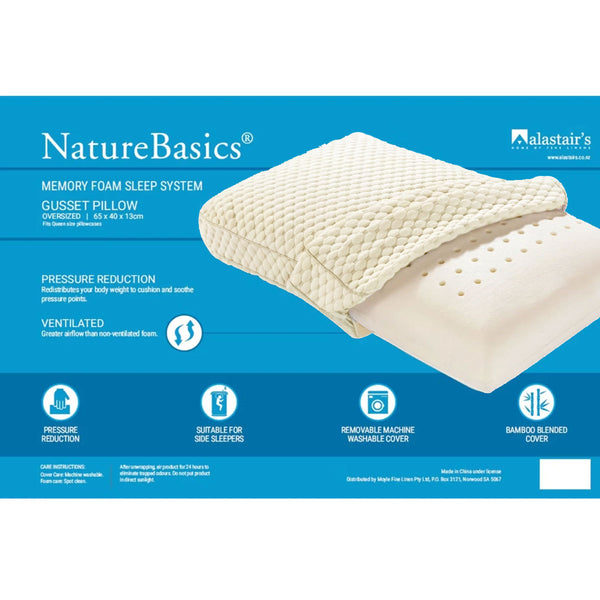 Alastairs Nature Basics Sleep System Memory Foam Gusset Pillow 65 x 40 x 13cm