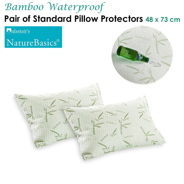 Alastairs Pair Nature Basics Bamboo Waterproof Standard Pillow Protectors 48 x 73cm
